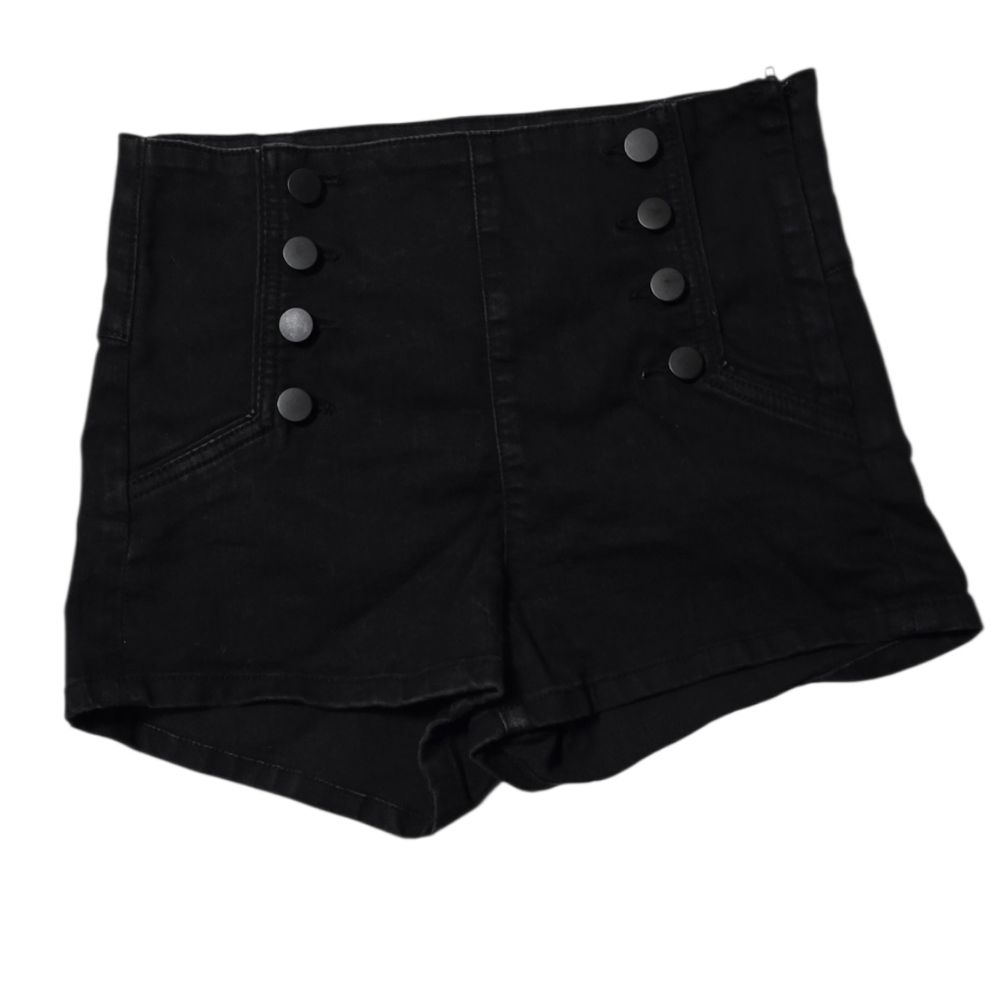 Black High-Waisted Button Shorts